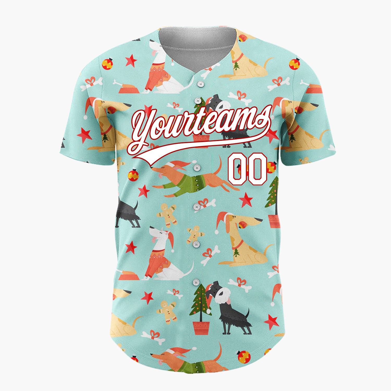 Custom Mint Green Gingerbread Men Playful Christmas Baseball Jersey