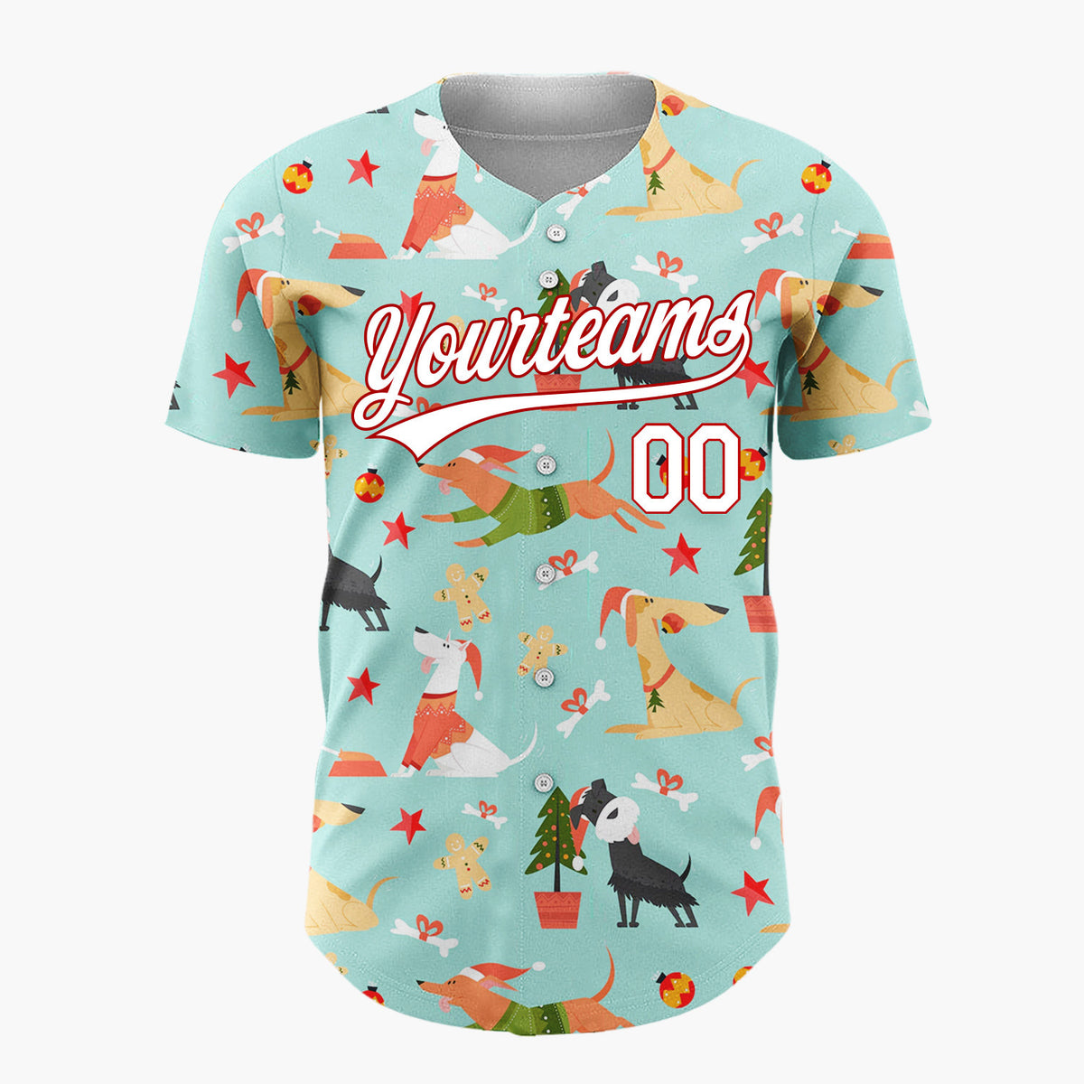 Custom Mint Green Gingerbread Men Playful Christmas Baseball Jersey