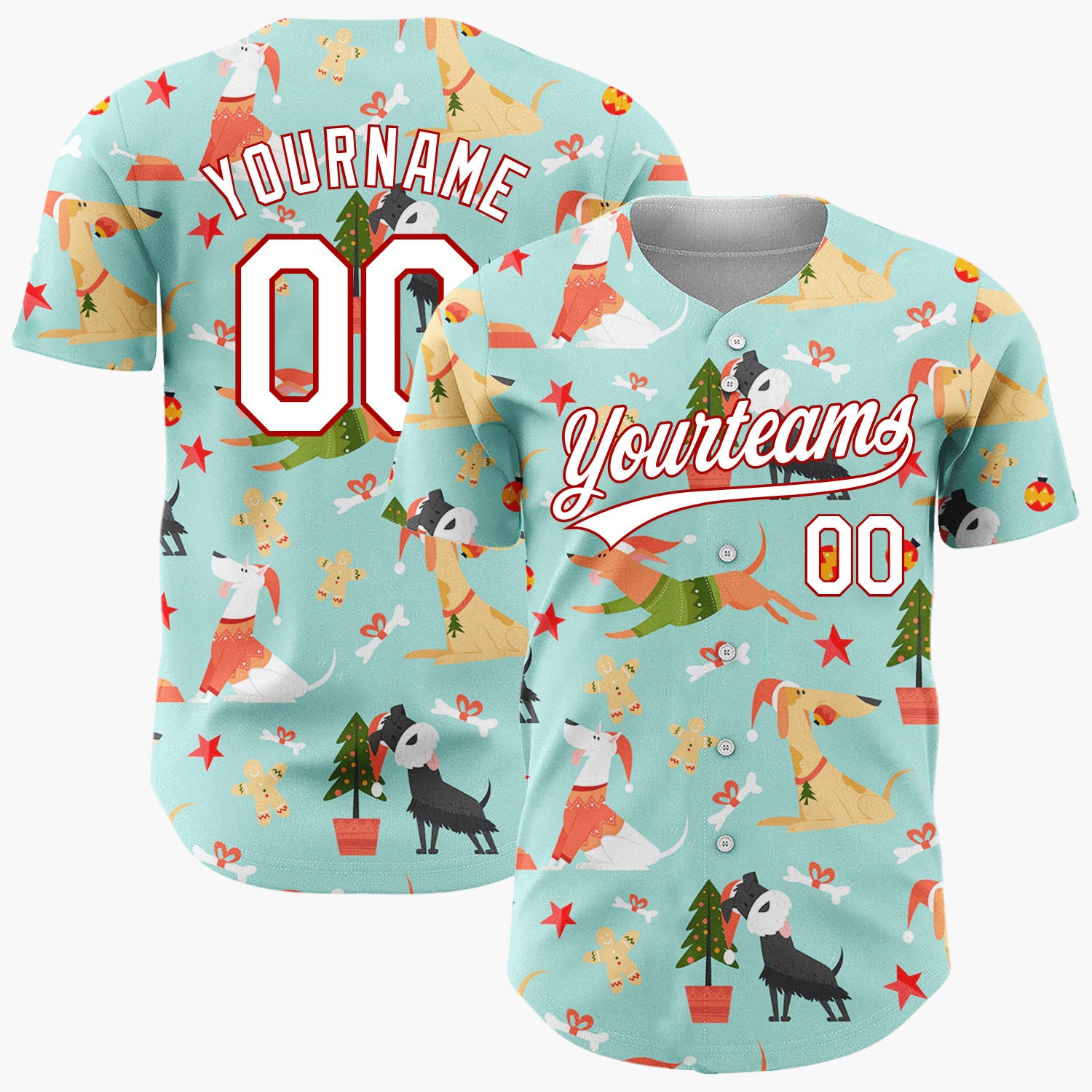 Custom Mint Green Gingerbread Men Playful Christmas Baseball Jersey