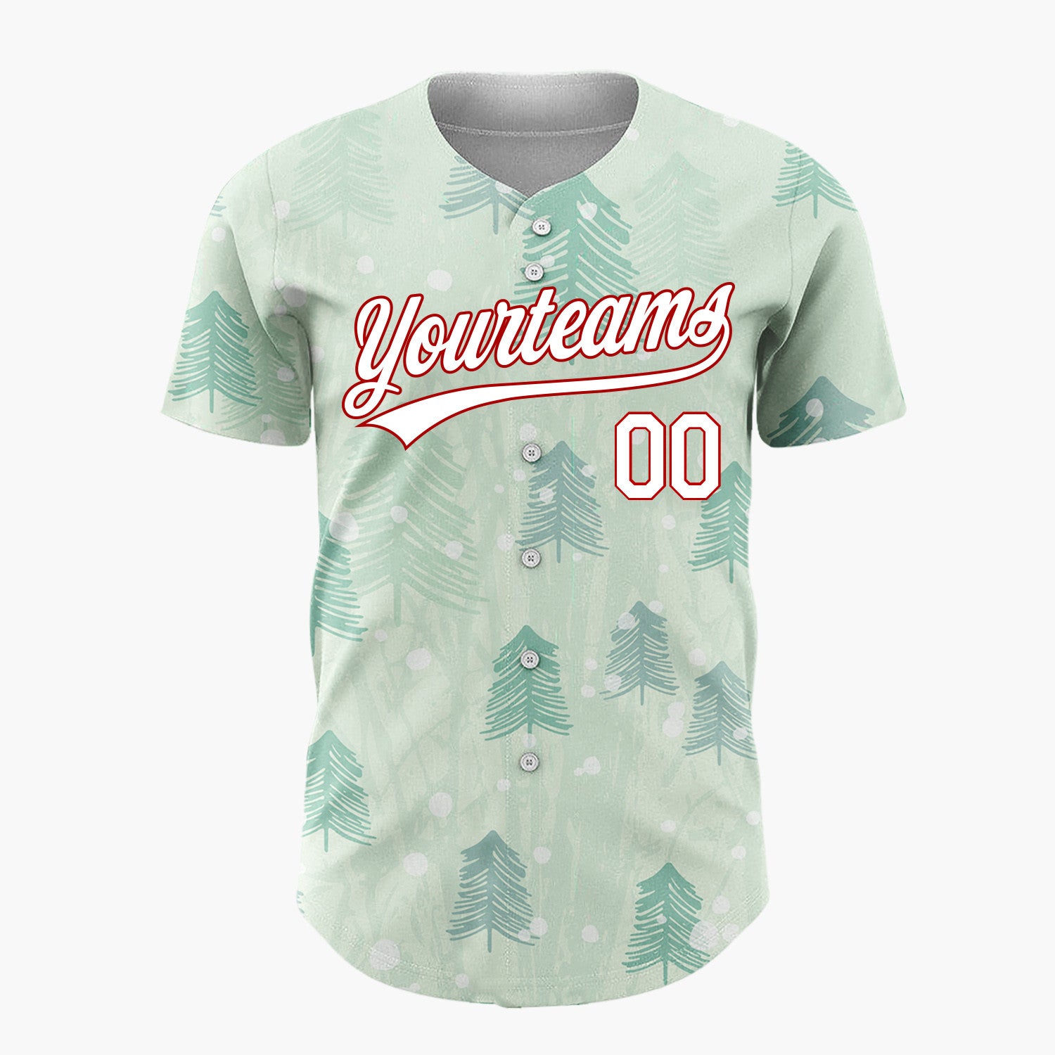 Custom Mint Green Abstract Pine Tree Forest Impressionist Pattern Christmas Baseball Jersey