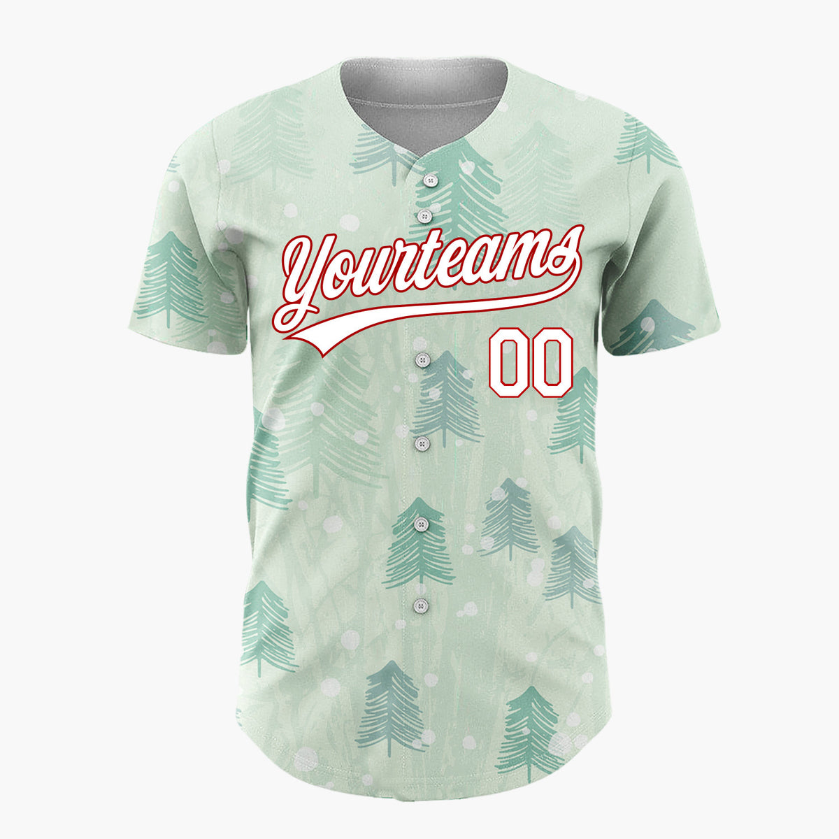 Custom Mint Green Abstract Pine Tree Forest Impressionist Pattern Christmas Baseball Jersey