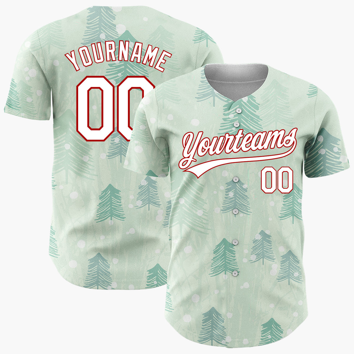 Custom Mint Green Abstract Pine Tree Forest Impressionist Pattern Christmas Baseball Jersey