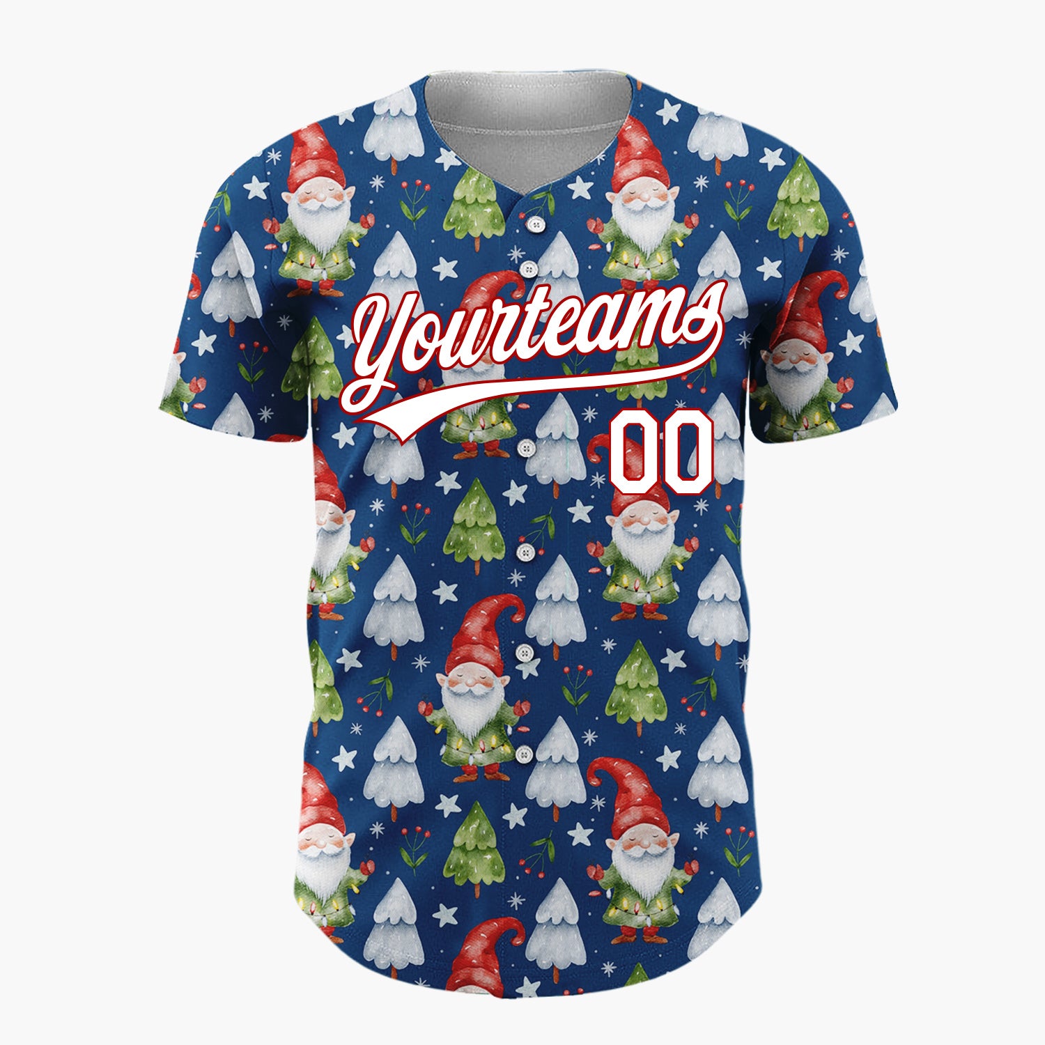 Custom Navy Gnomes And Christmas Trees Watercolor Christmas Baseball Jersey