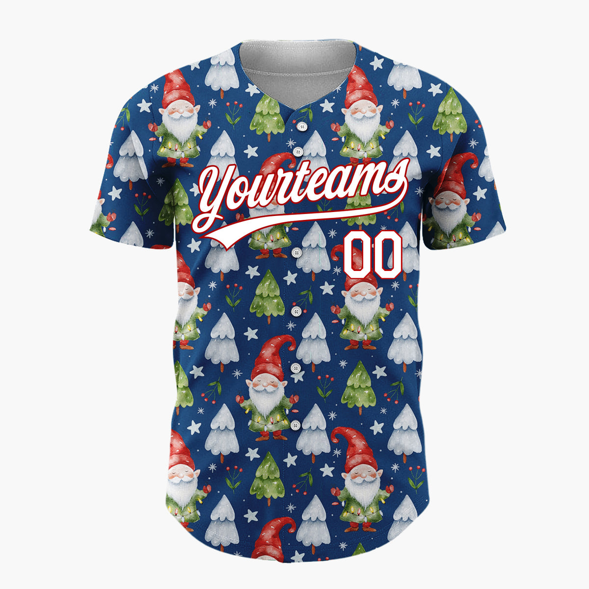 Custom Navy Gnomes And Christmas Trees Watercolor Christmas Baseball Jersey