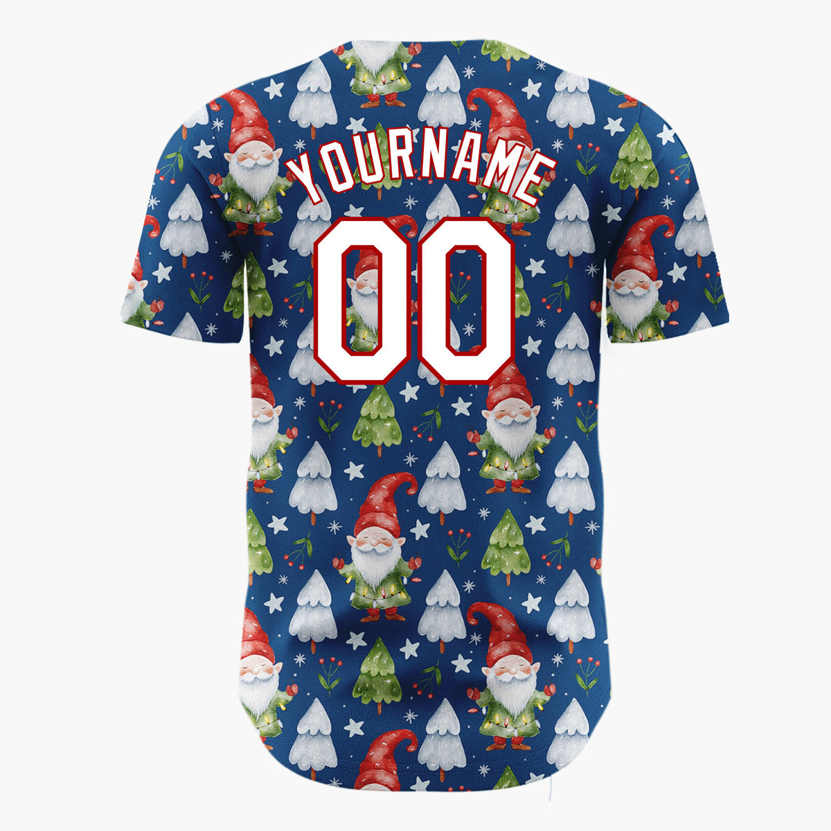 Custom Navy Gnomes And Christmas Trees Watercolor Christmas Baseball Jersey