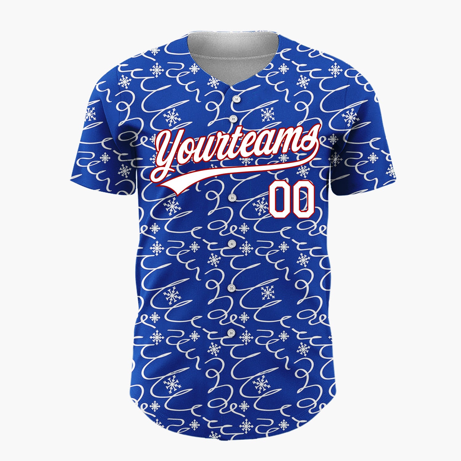 Custom Navy Abstract Swirl And Snowflake Hand Drawn Pattern Christmas Baseball Jersey