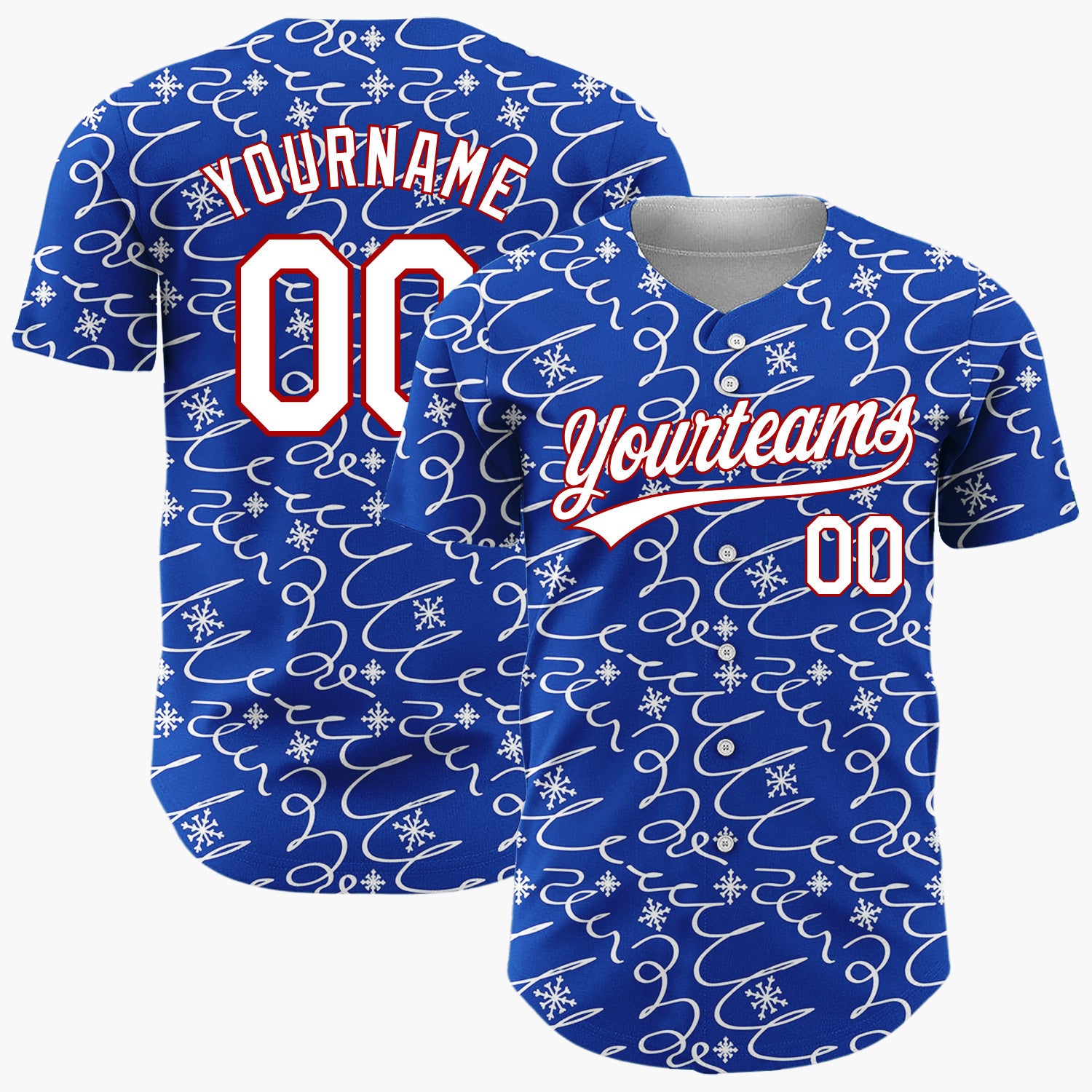 Custom Navy Abstract Swirl And Snowflake Hand Drawn Pattern Christmas Baseball Jersey