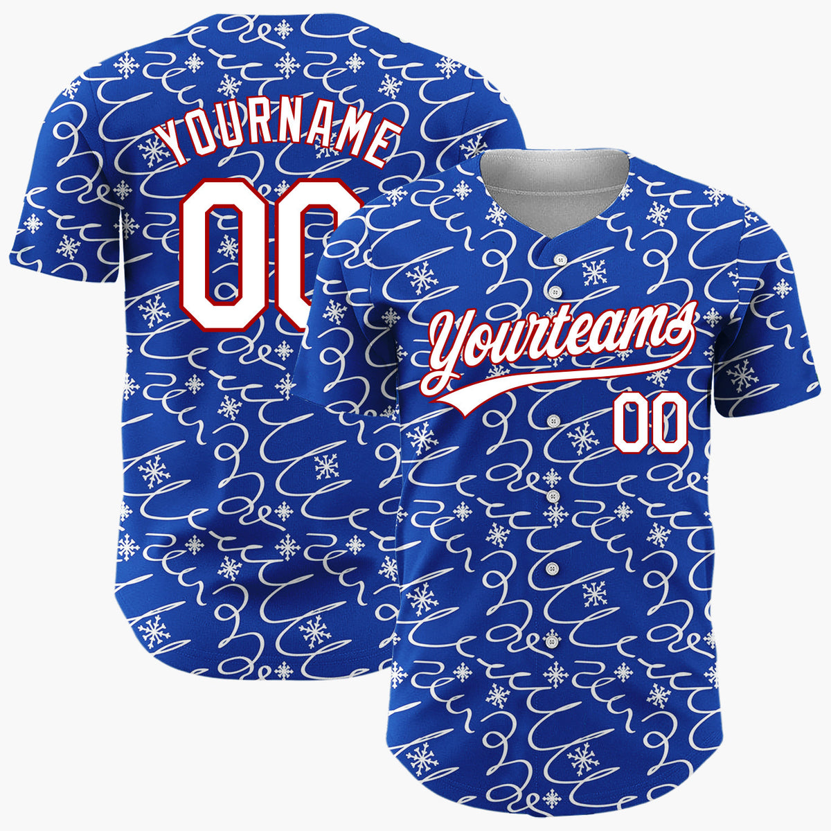 Custom Navy Abstract Swirl And Snowflake Hand Drawn Pattern Christmas Baseball Jersey