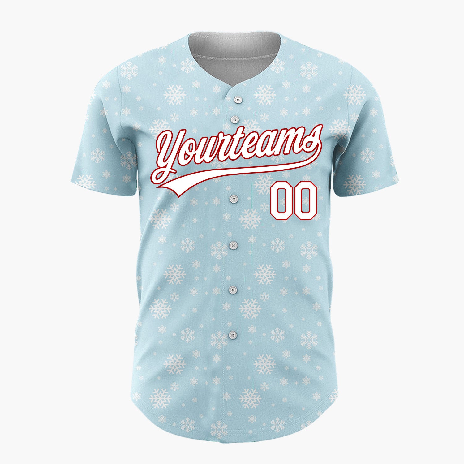 Custom Light Blue White Snowflakes Minimalist Winter Pattern Christmas Baseball Jersey