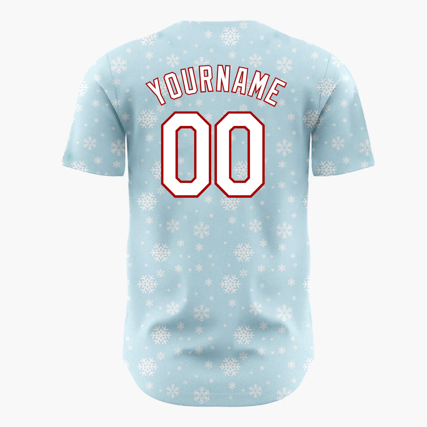 Custom Light Blue White Snowflakes Minimalist Winter Pattern Christmas Baseball Jersey