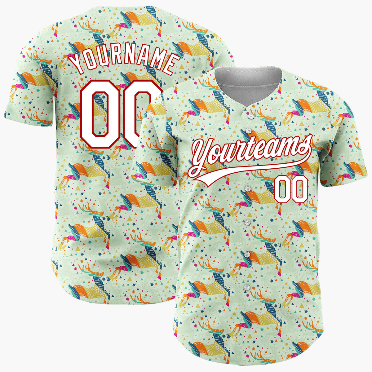 Custom Light Green Multicolor Geometric Reindeer Stars Christmas Baseball Jersey