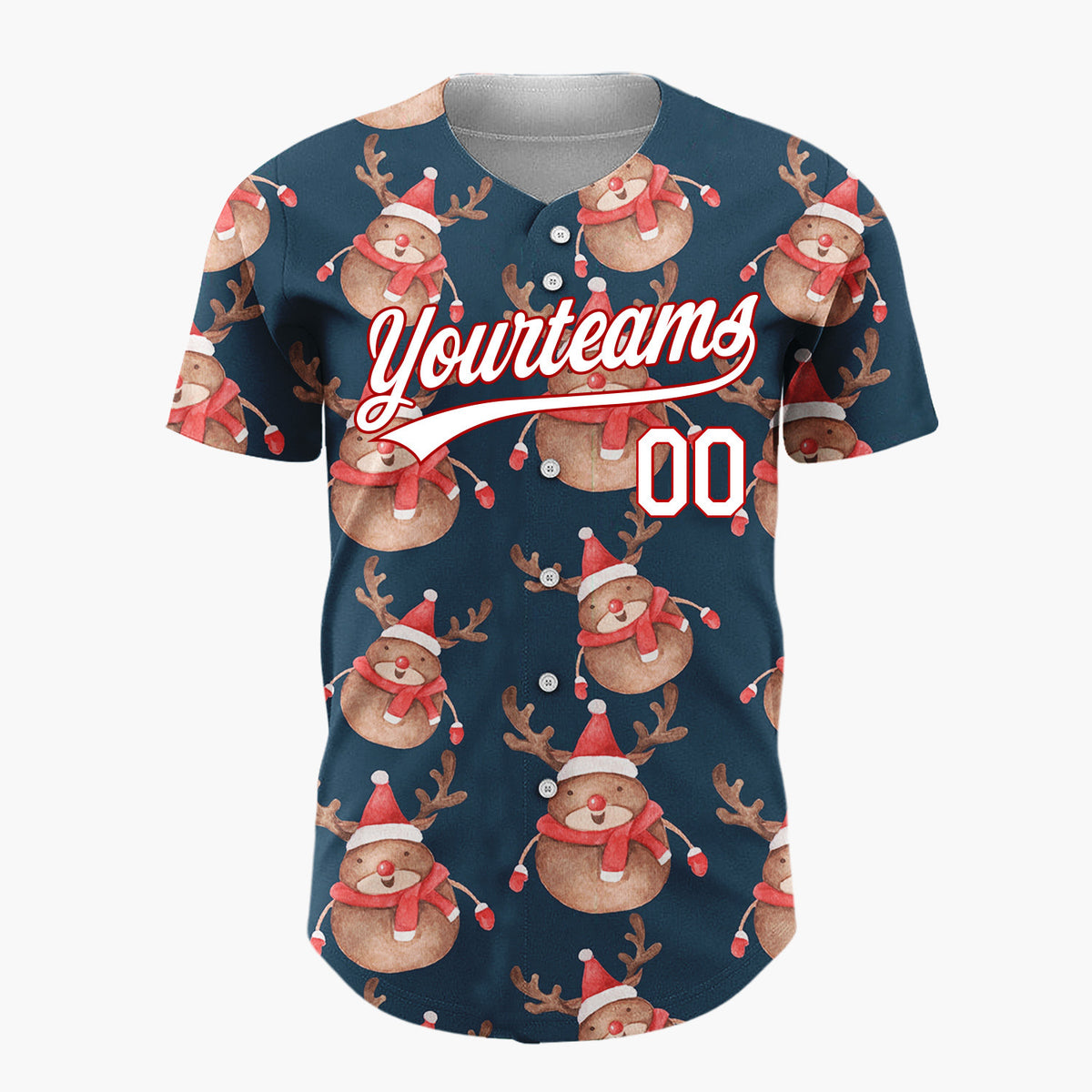 Custom Navy Cute Reindeer Festive Watercolor Pattern Christmas Baseball Jersey