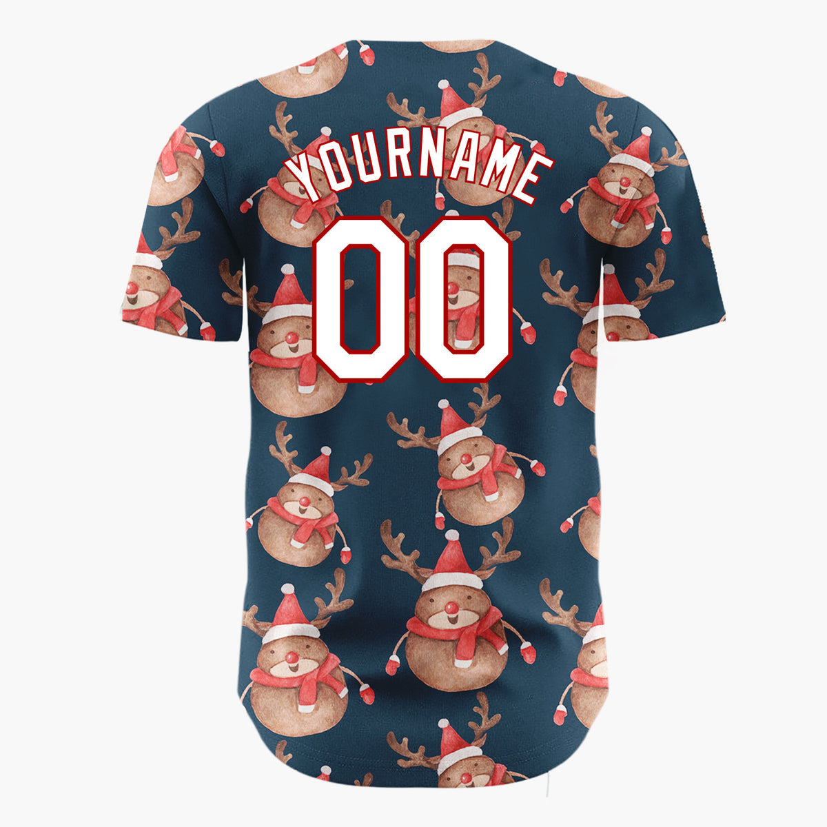 Custom Navy Cute Reindeer Festive Watercolor Pattern Christmas Baseball Jersey