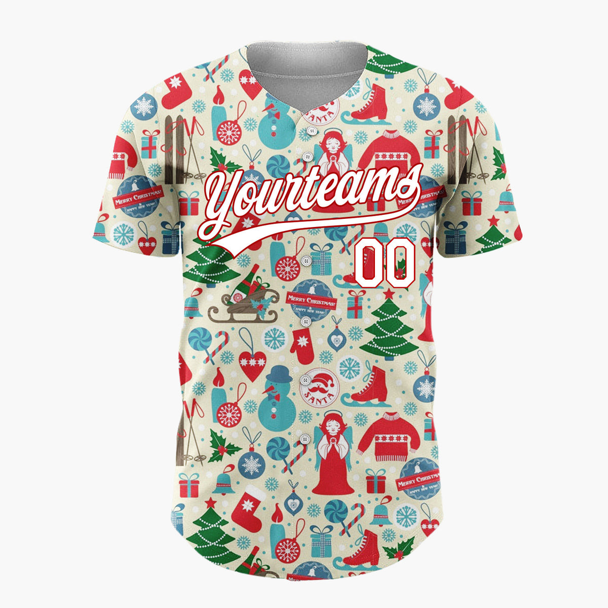 Custom Light Blue Yellow Christmas Angels Playful Cartoon Pattern Christmas Baseball Jersey