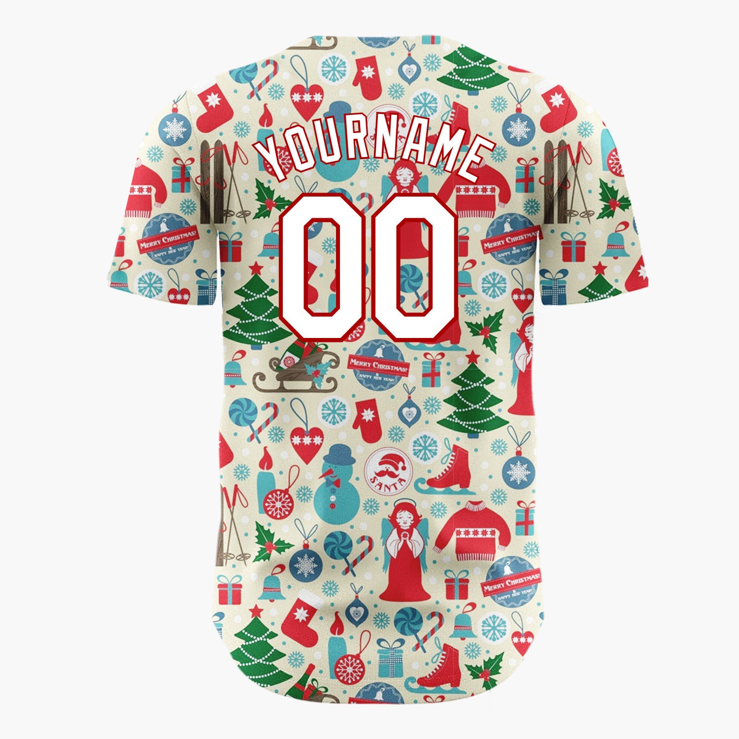 Custom Light Blue Yellow Christmas Angels Playful Cartoon Pattern Christmas Baseball Jersey