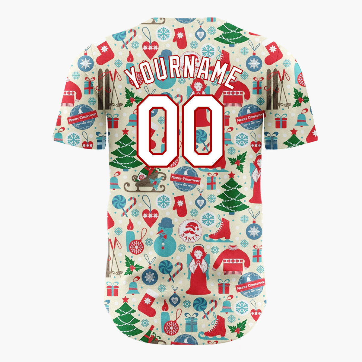 Custom Light Blue Yellow Christmas Angels Playful Cartoon Pattern Christmas Baseball Jersey