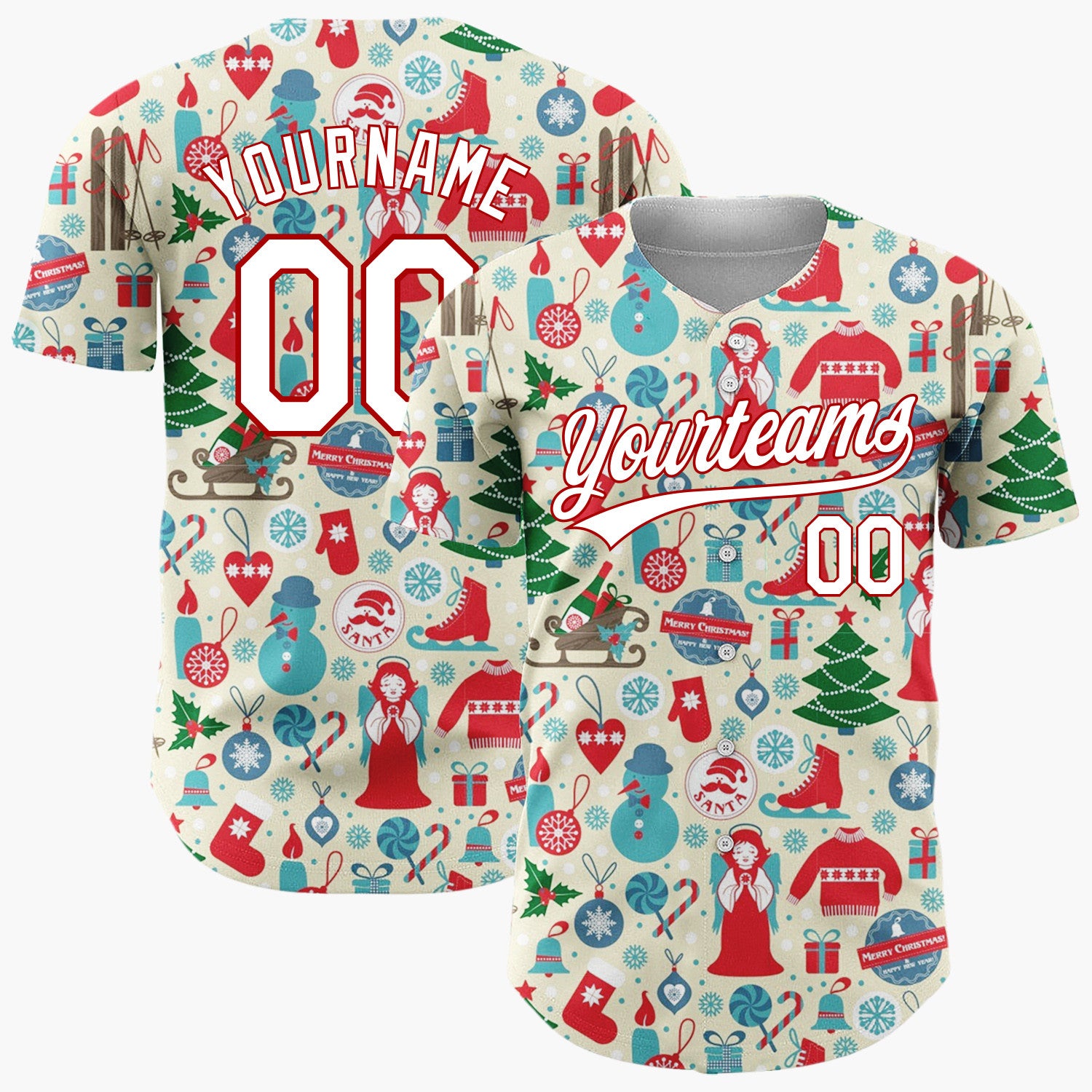 Custom Light Blue Yellow Christmas Angels Playful Cartoon Pattern Christmas Baseball Jersey