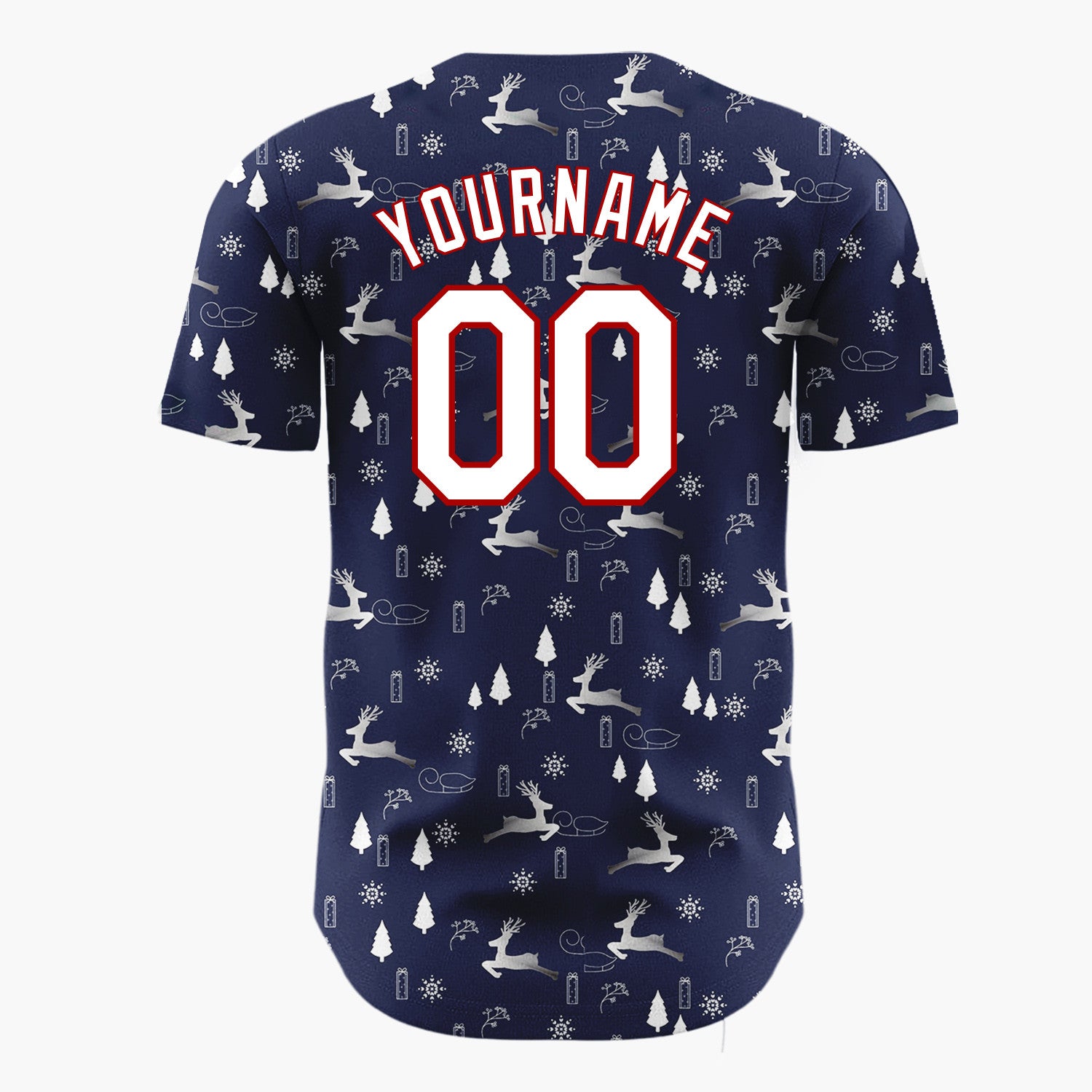 Custom Navy Blue Reindeer Snowflake Silver Christmas Baseball Jersey