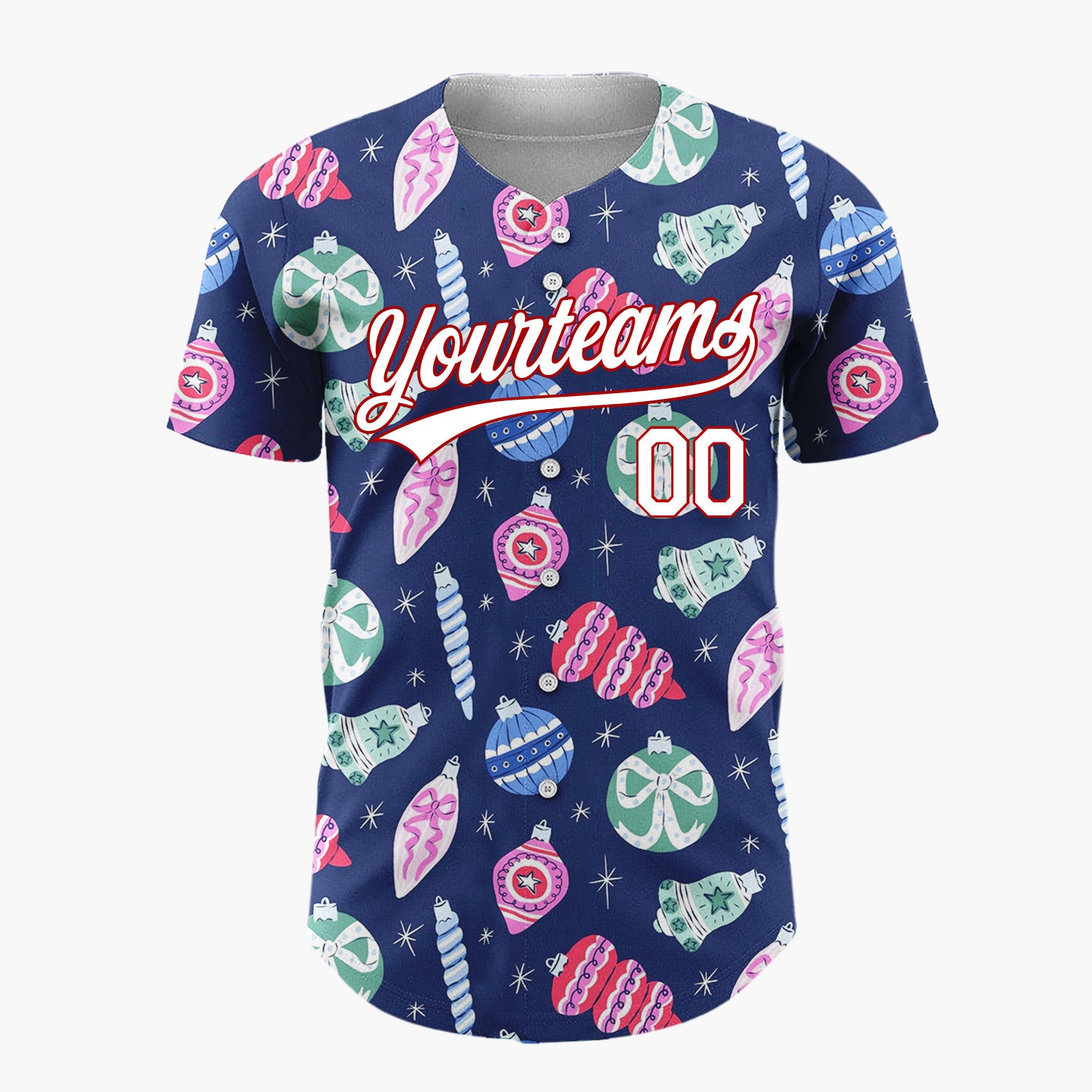 Custom Navy Blue Christmas Ornaments And Baubles Sparkling Holiday Pattern Christmas Baseball Jersey