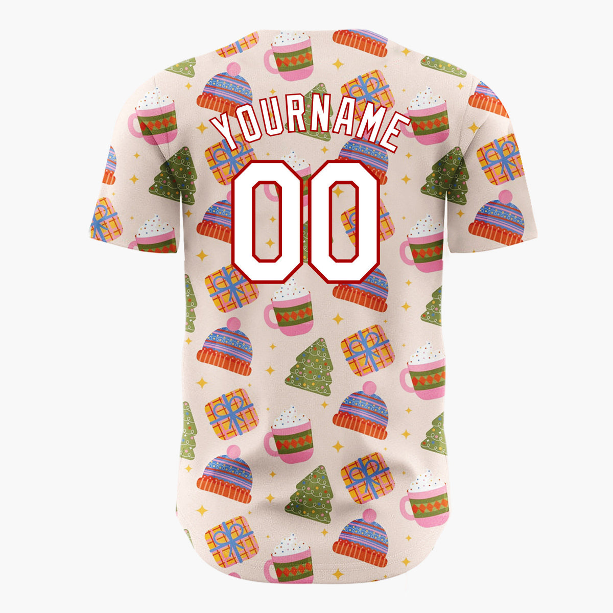 Custom Light Pink Green Red Cozy Hats And Cocoa Christmas Baseball Jersey