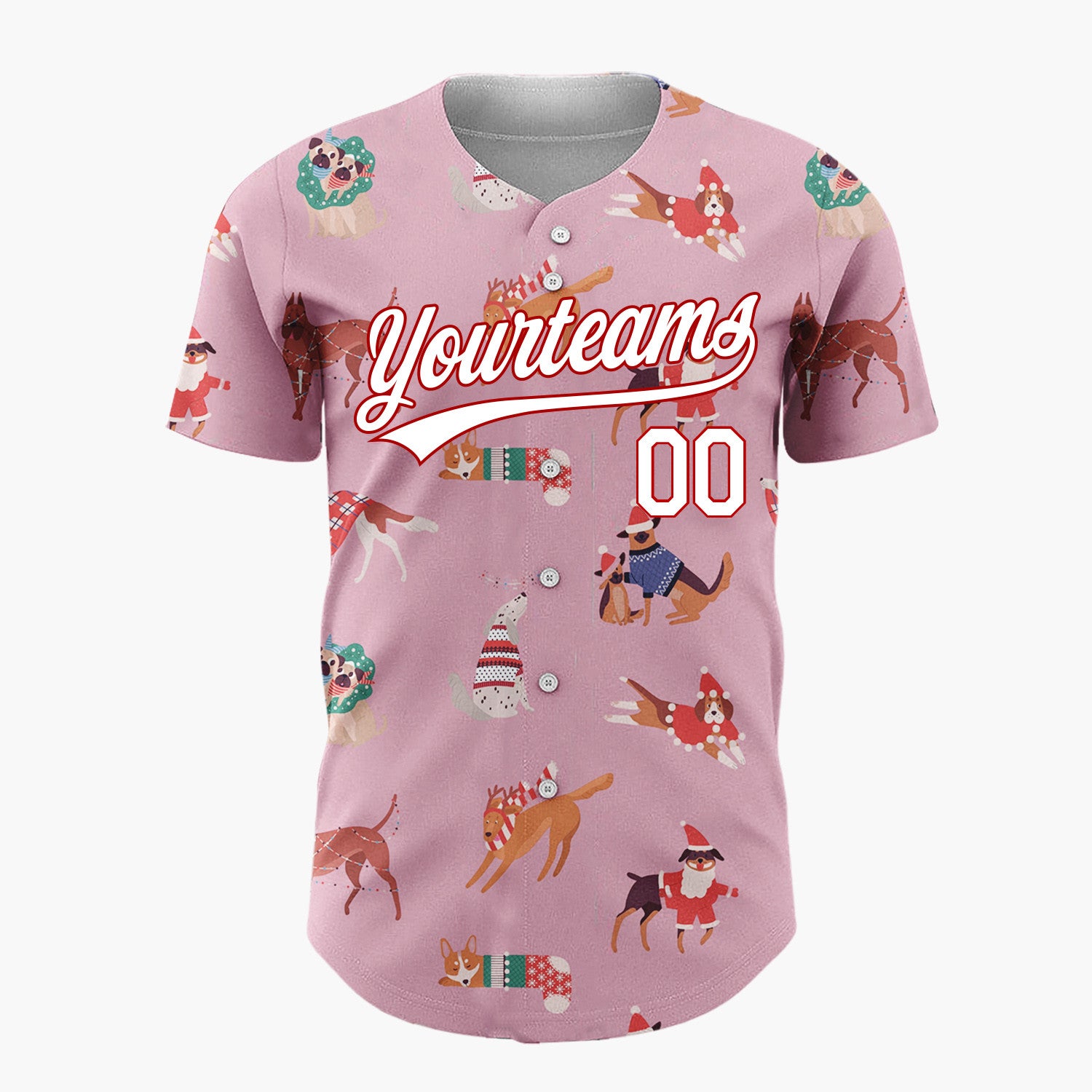 Custom Pink Christmas Dogs Festive Flat Illustration Pattern Christmas Baseball Jersey