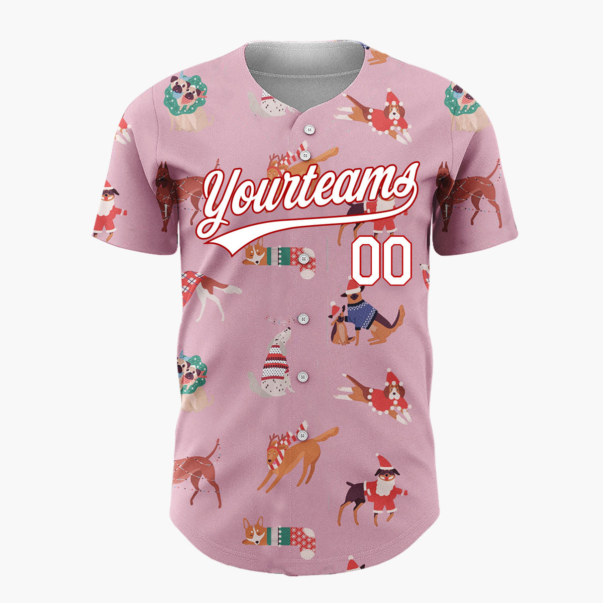 Custom Pink Christmas Dogs Festive Flat Illustration Pattern Christmas Baseball Jersey