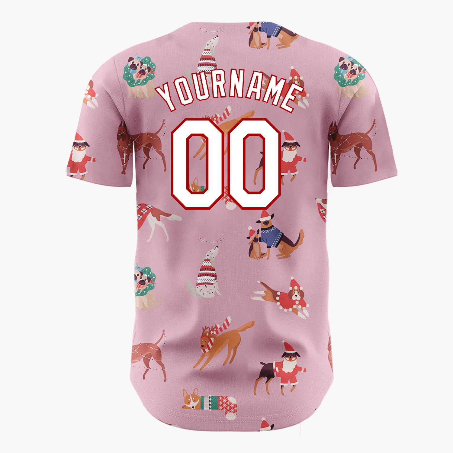 Custom Pink Christmas Dogs Festive Flat Illustration Pattern Christmas Baseball Jersey