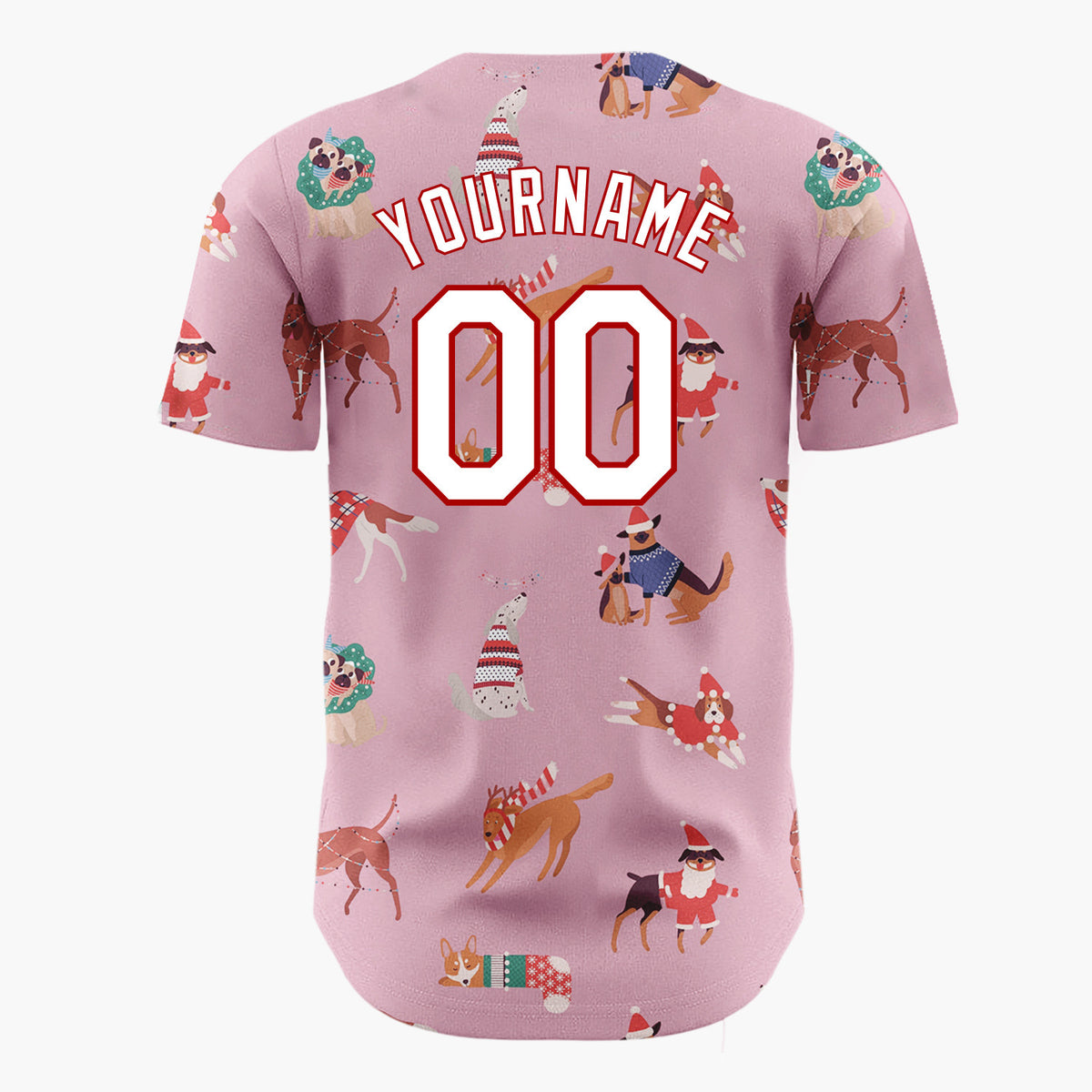 Custom Pink Christmas Dogs Festive Flat Illustration Pattern Christmas Baseball Jersey