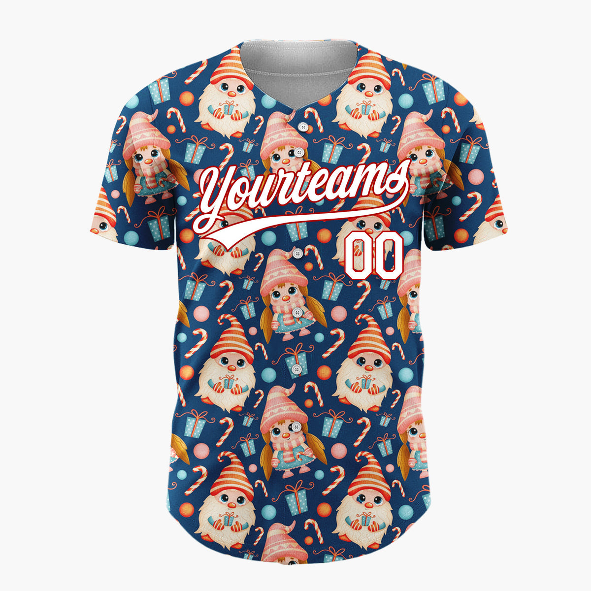 Custom Navy Cute Gnome Candy Kawaii Pattern Christmas Baseball Jersey