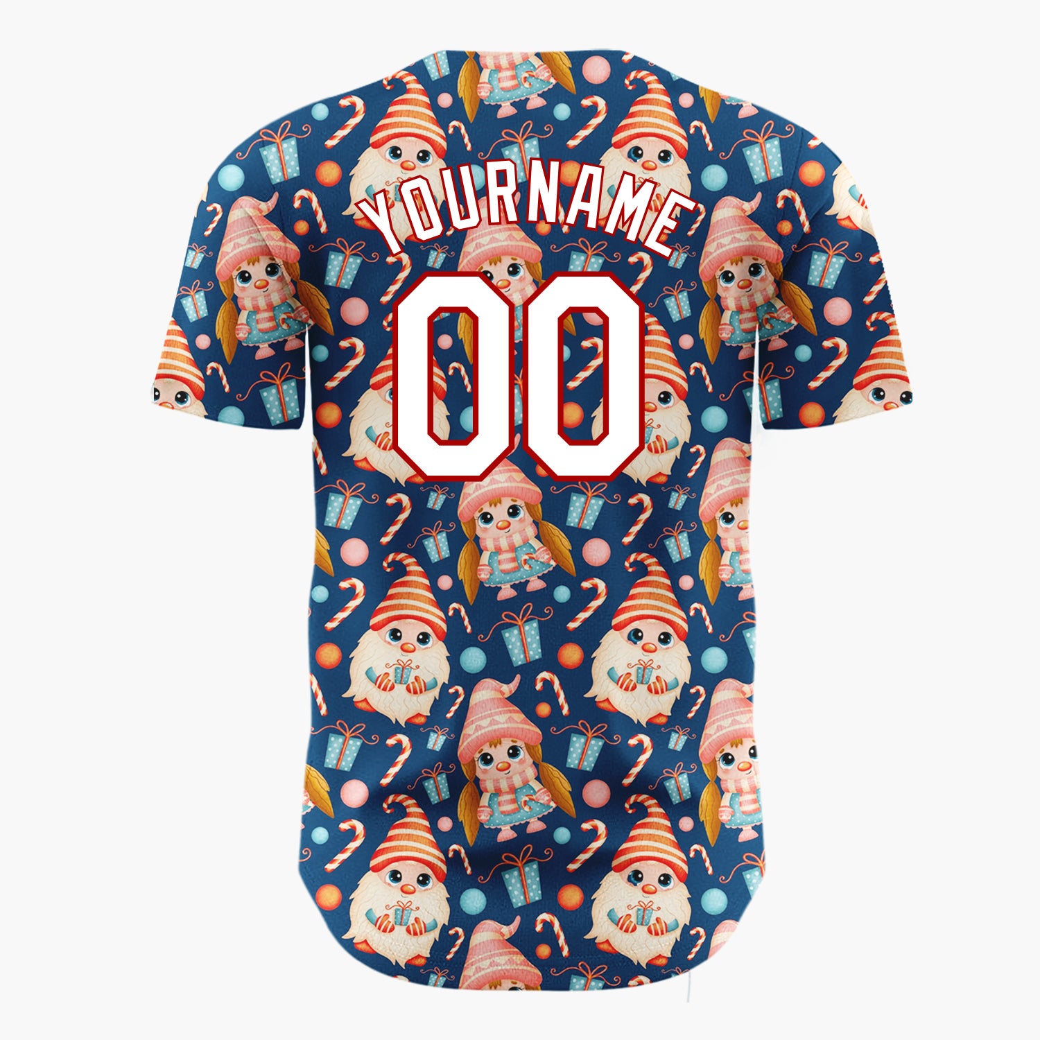 Custom Navy Cute Gnome Candy Kawaii Pattern Christmas Baseball Jersey