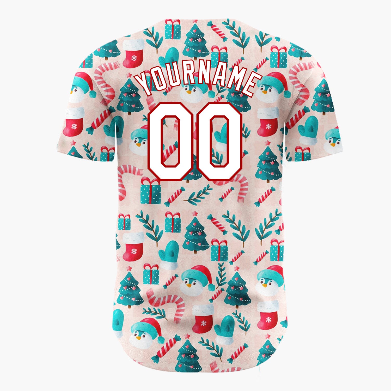 Custom Pink Red Blue Cute Festive Characters Christmas Baseball Jersey