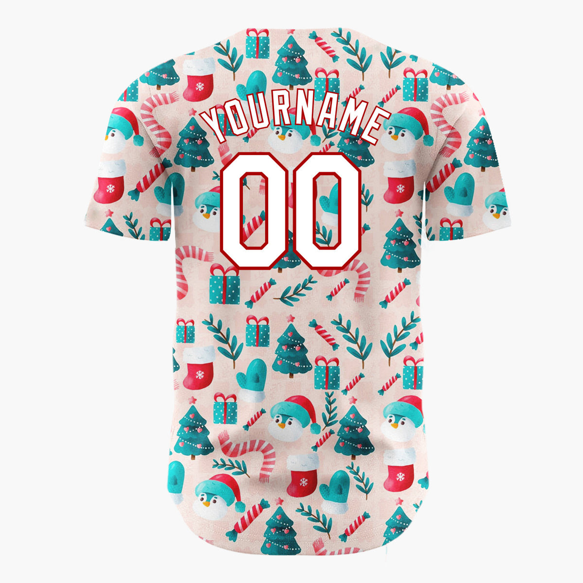 Custom Pink Red Blue Cute Festive Characters Christmas Baseball Jersey