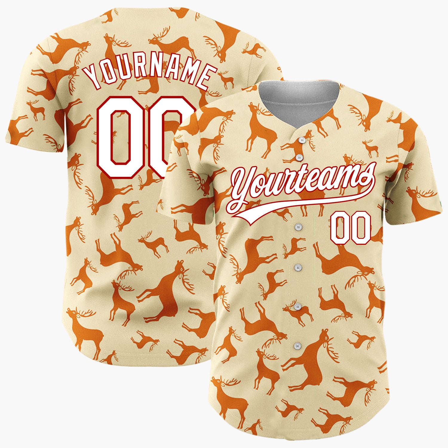 Custom Orange Reindeer Silhouettes Cartoon Pattern Christmas Baseball Jersey