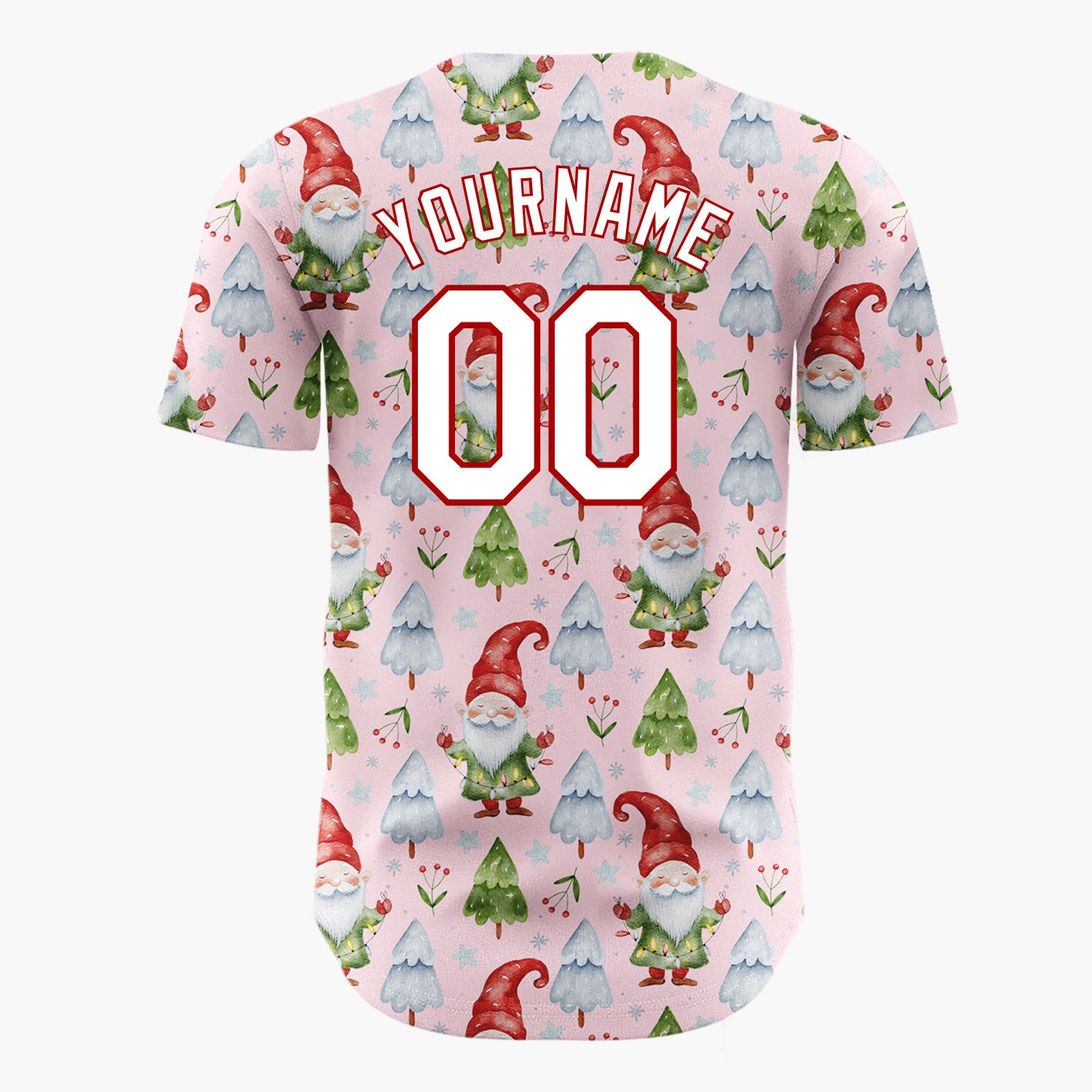 Custom Light Pink Gnomes And Christmas Trees Watercolor Christmas Baseball Jersey