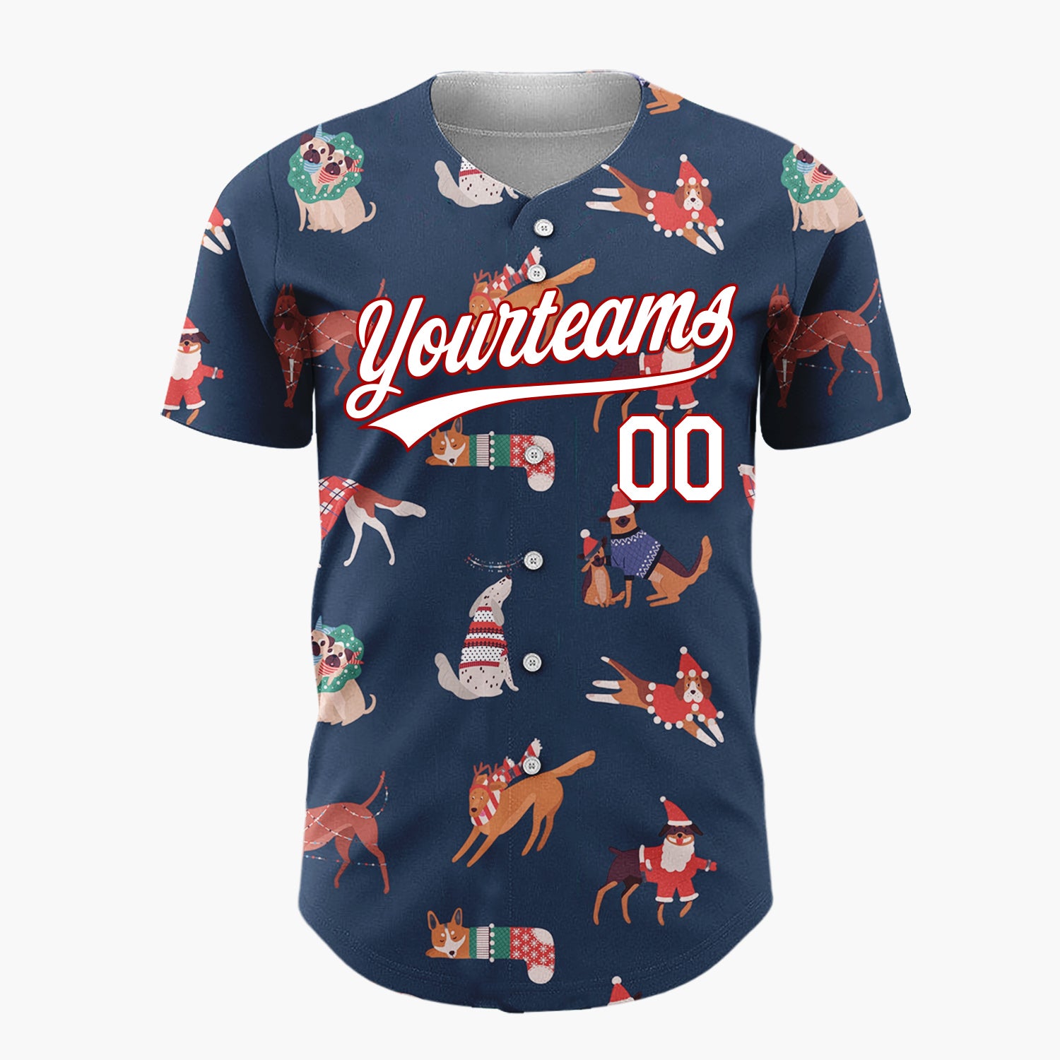 Custom Navy Christmas Dogs Festive Flat Illustration Pattern Christmas Baseball Jersey