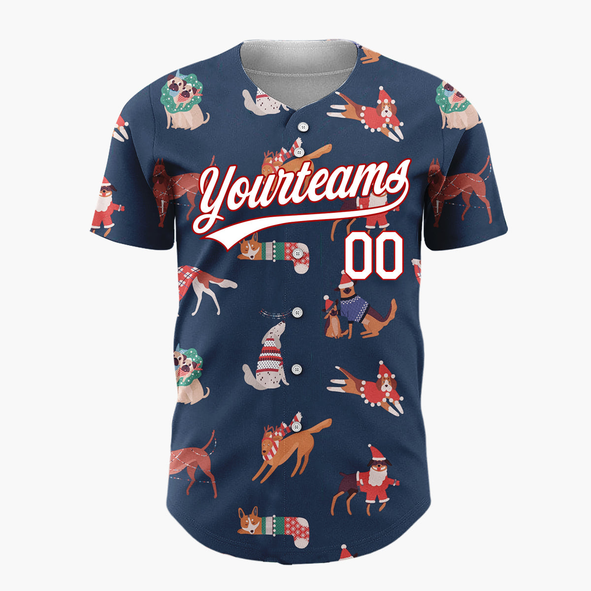 Custom Navy Christmas Dogs Festive Flat Illustration Pattern Christmas Baseball Jersey
