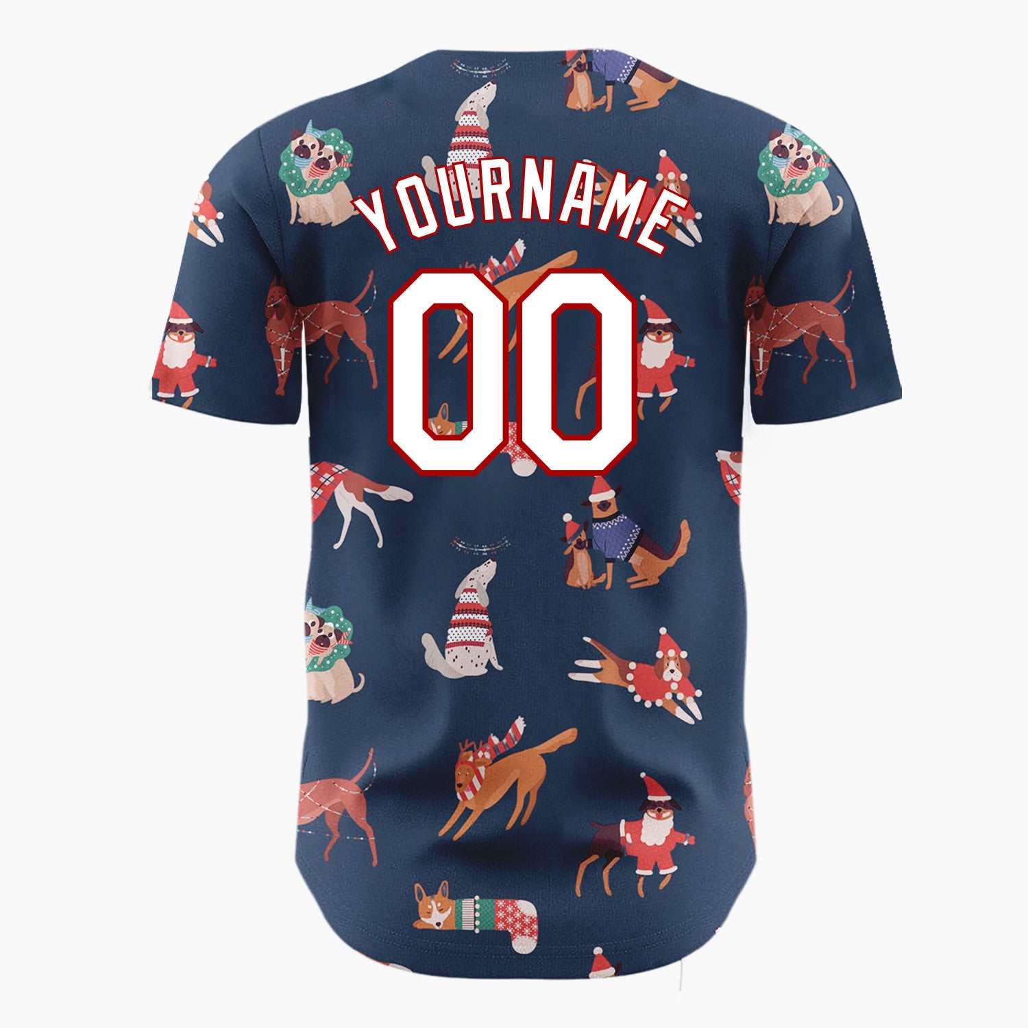 Custom Navy Christmas Dogs Festive Flat Illustration Pattern Christmas Baseball Jersey