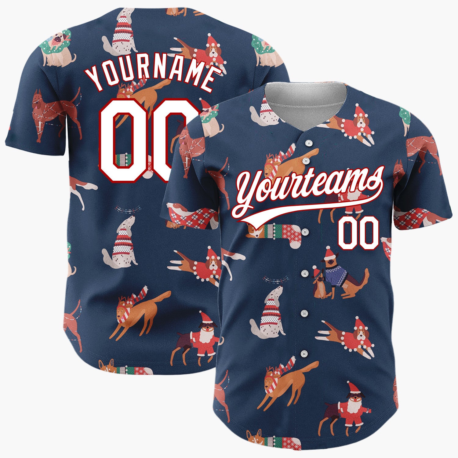 Custom Navy Christmas Dogs Festive Flat Illustration Pattern Christmas Baseball Jersey