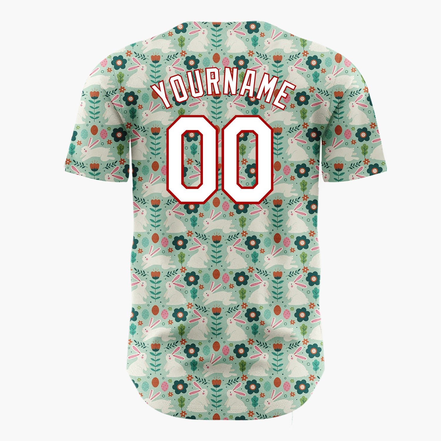 Custom Mint Green Rabbits Flowers And Leaves Folk Easter Pattern Christmas Baseball Jersey