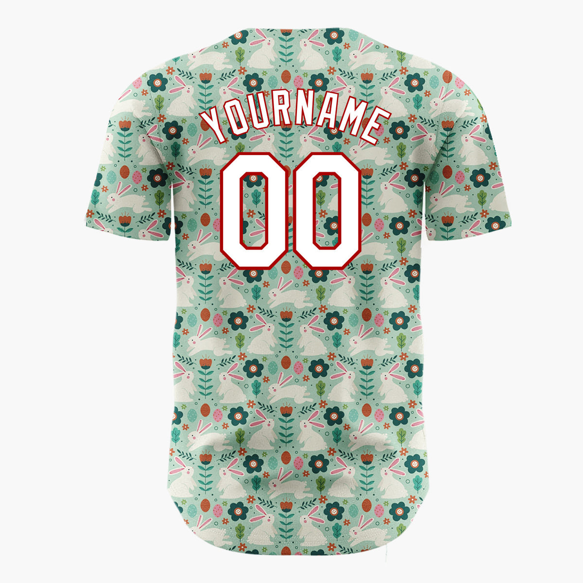 Custom Mint Green Rabbits Flowers And Leaves Folk Easter Pattern Christmas Baseball Jersey