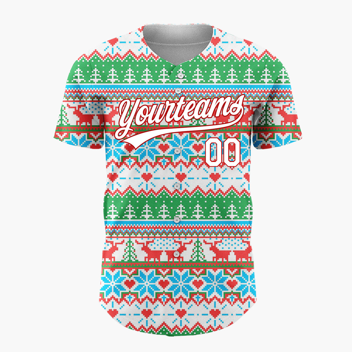 Custom Navy Red Trees Snowflakes And Baubles Nordic Knit Pattern Christmas Baseball Jersey