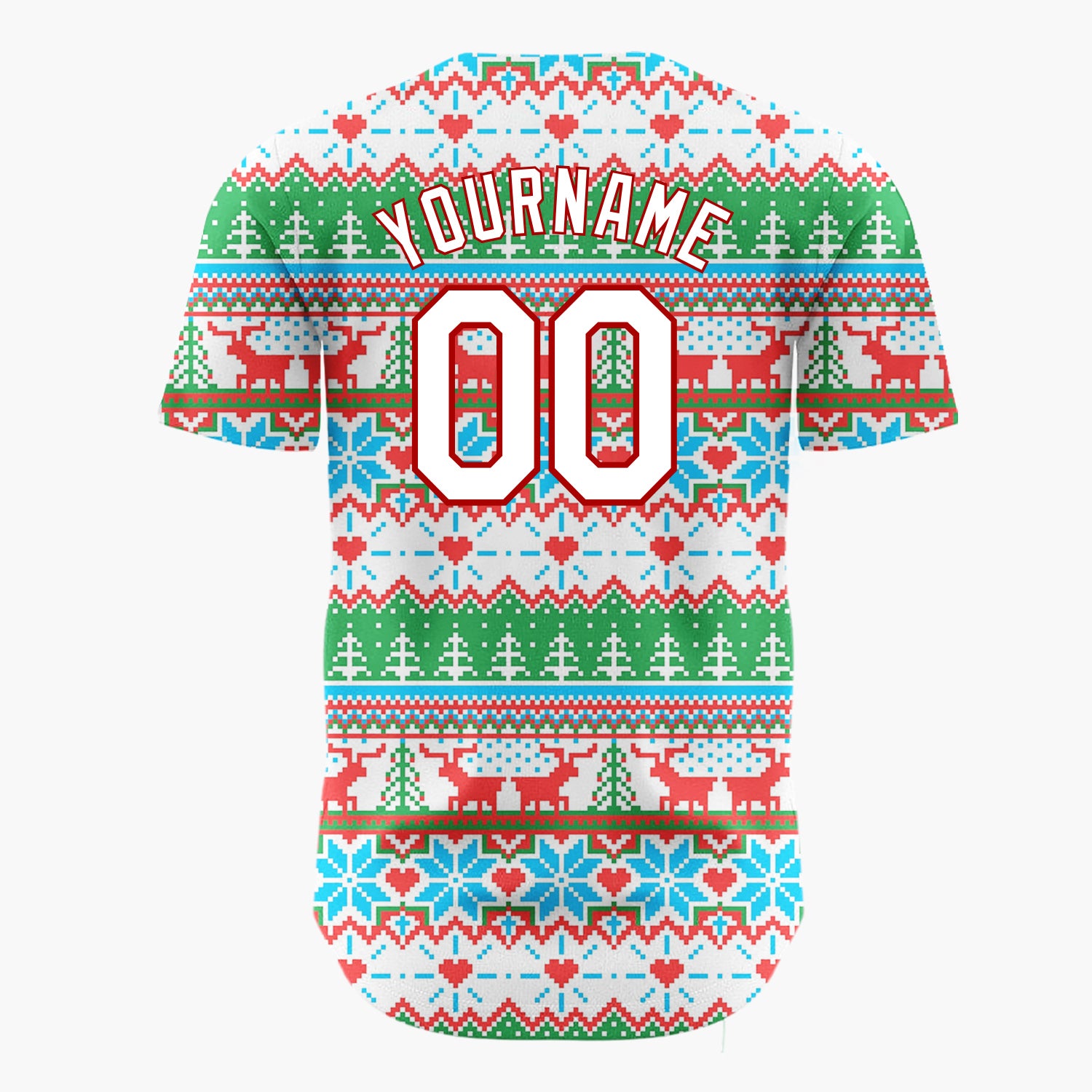 Custom Navy Red Trees Snowflakes And Baubles Nordic Knit Pattern Christmas Baseball Jersey