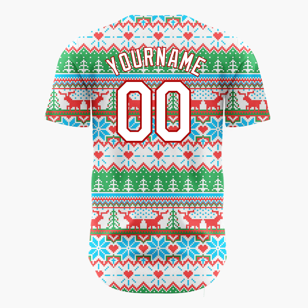 Custom Navy Red Trees Snowflakes And Baubles Nordic Knit Pattern Christmas Baseball Jersey