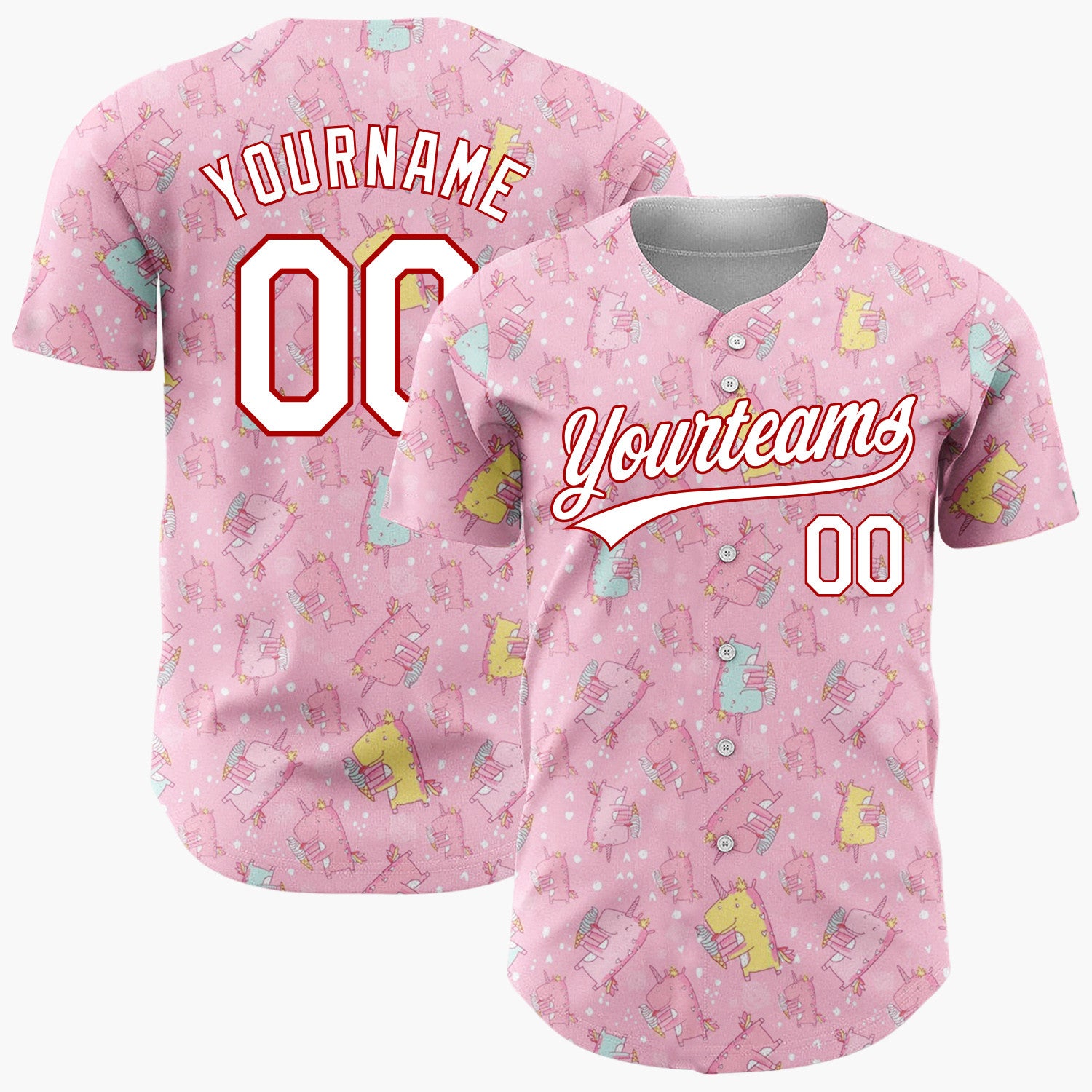 Custom Pink Cute Unicorn Ice Cream Pastel Pattern Christmas Baseball Jersey