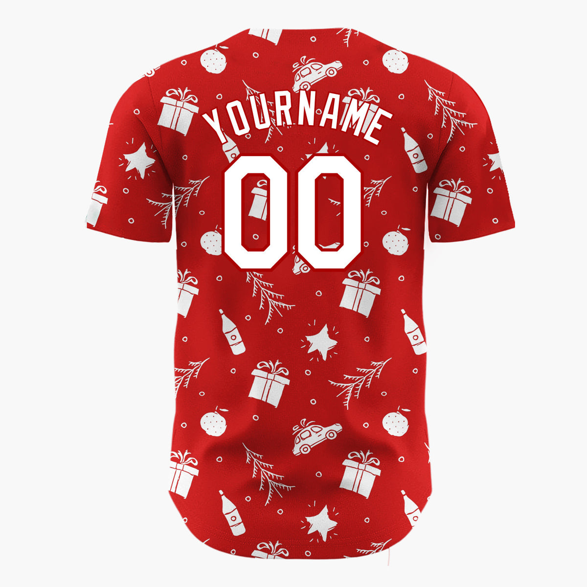 Custom Red Car Gift And Star Doodle Christmas Baseball Jersey
