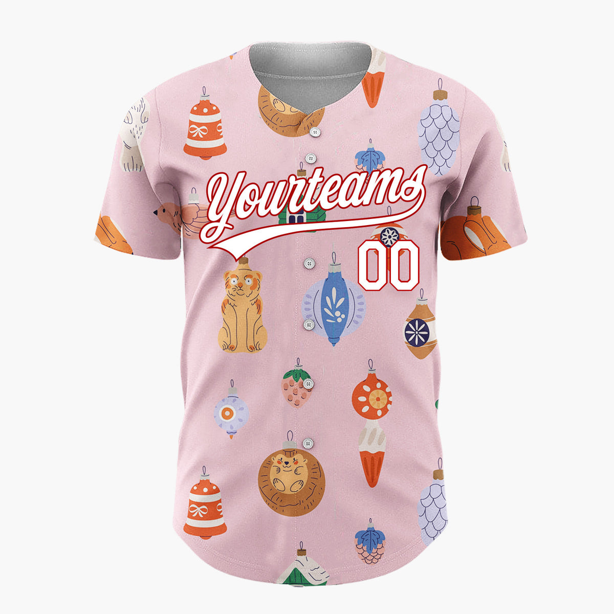 Custom Pink Vintage Animal And Ornament Cartoon Christmas Baseball Jersey