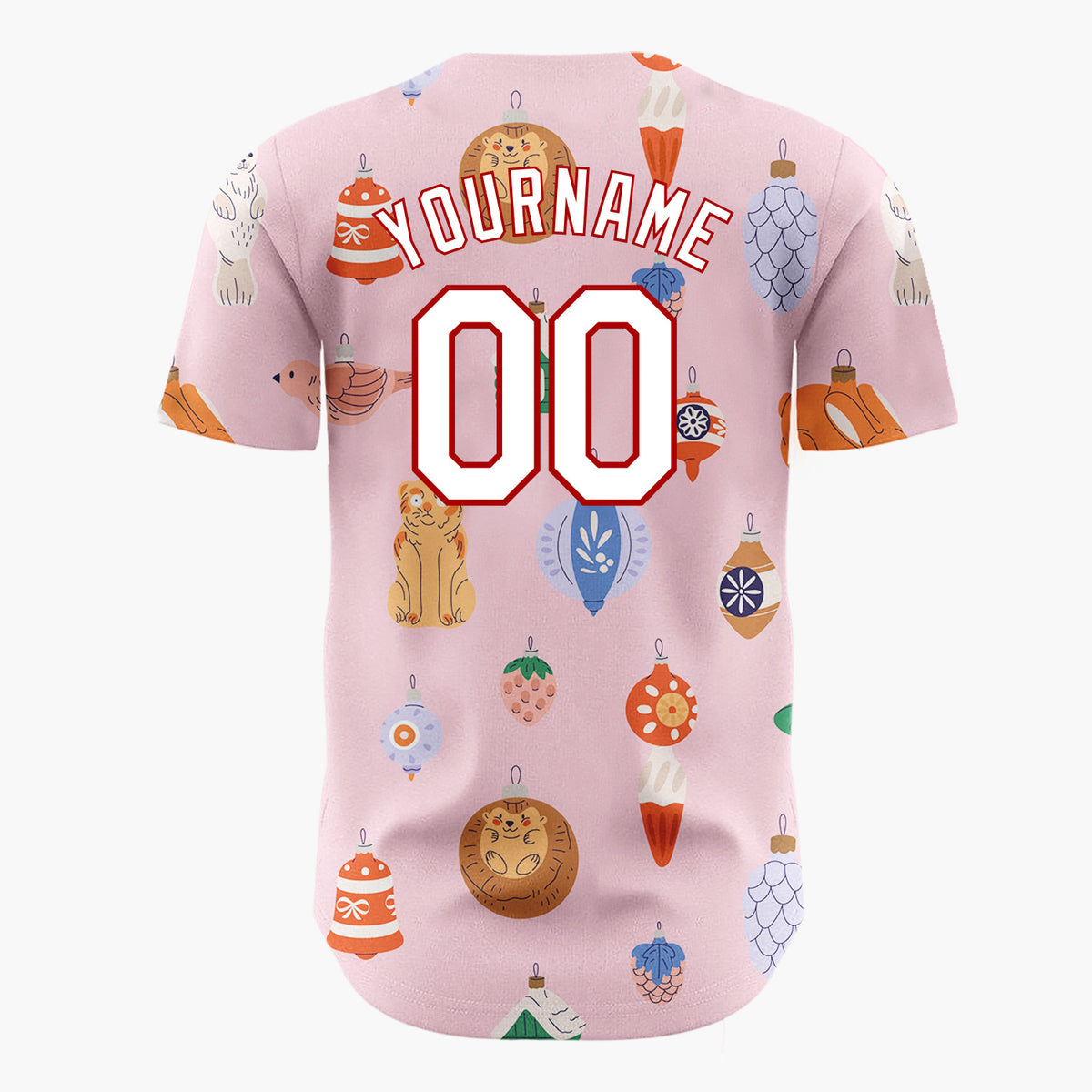 Custom Pink Vintage Animal And Ornament Cartoon Christmas Baseball Jersey