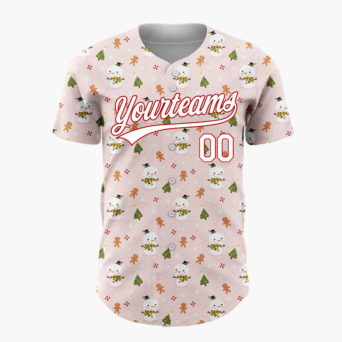 Custom Pink Christmas Trees Minimalist Cartoon Pattern Christmas Baseball Jersey