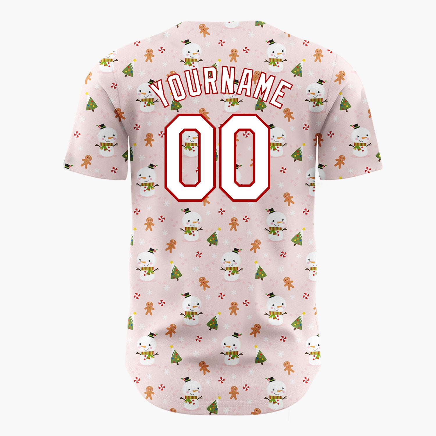 Custom Pink Christmas Trees Minimalist Cartoon Pattern Christmas Baseball Jersey