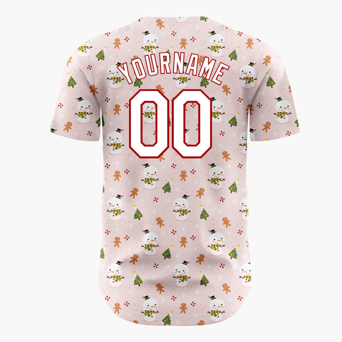 Custom Pink Christmas Trees Minimalist Cartoon Pattern Christmas Baseball Jersey